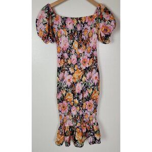 Hello Molly Women's Sz. 4 Floral Midi Stretch Puff Sleeve Dress